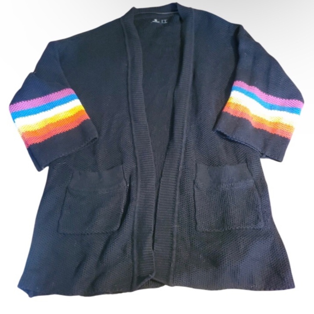 Volcom Black Knit Cardigan with Colorful Sleeves
